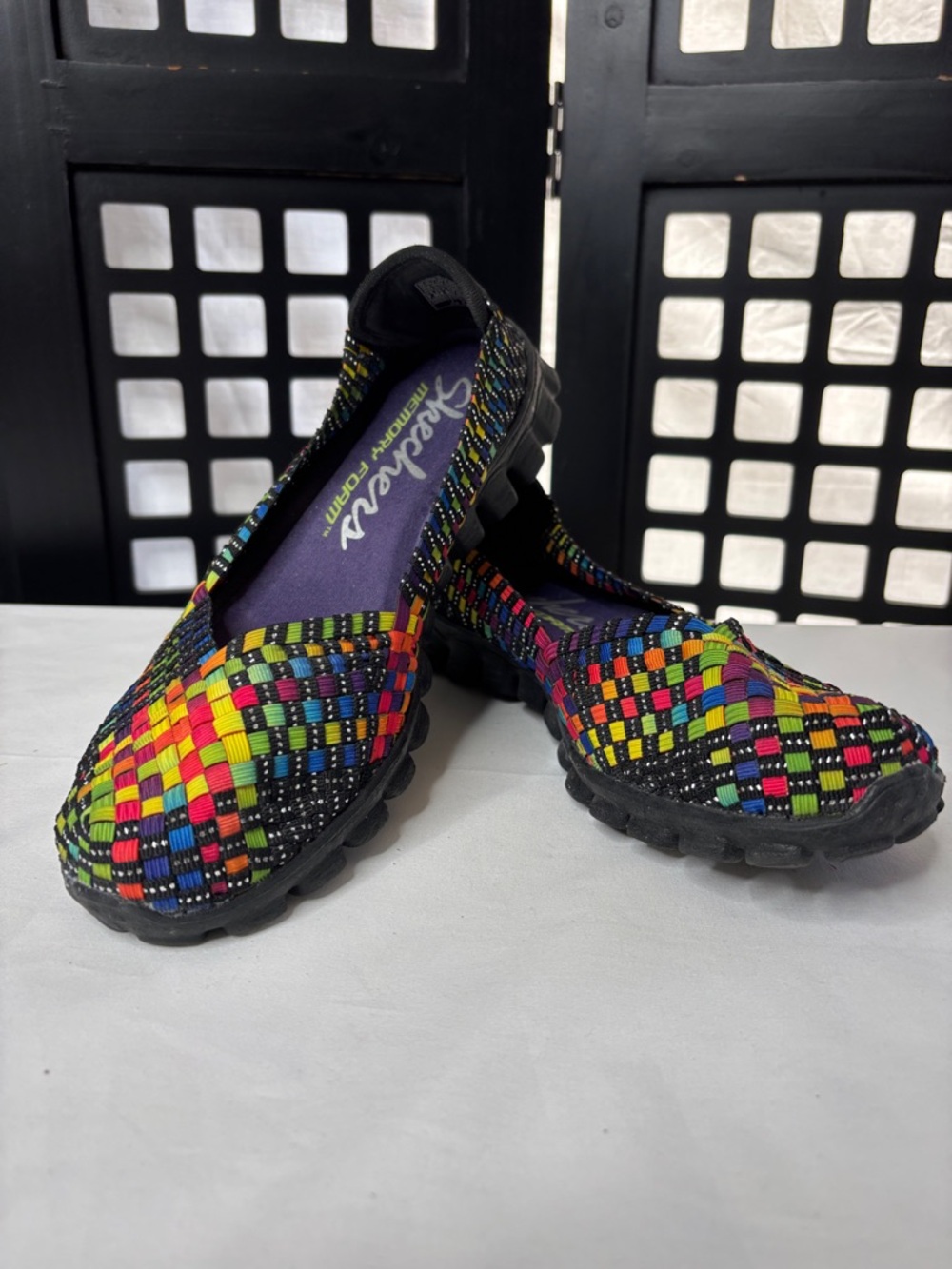 🖤 Skechers EZ Flex 2 Delphi Flats Womens 7.5 Black Multicolor Woven Slip On 🖤